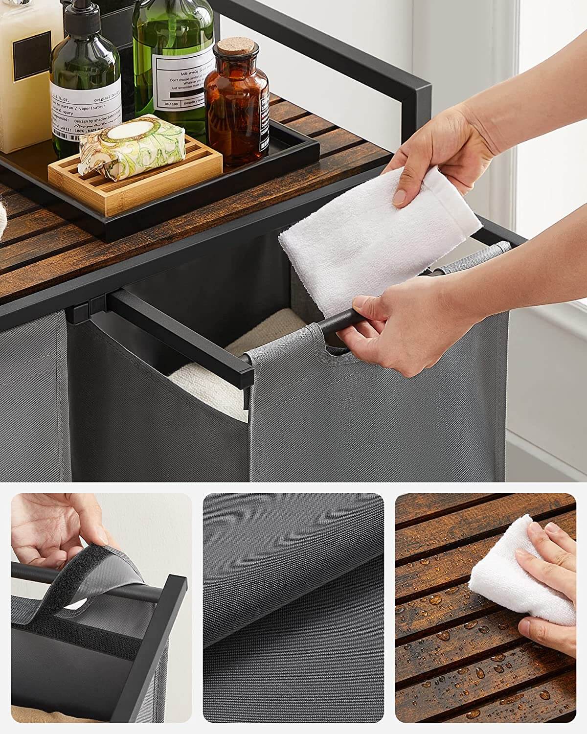 Vasagle Καλάθι Απλύτων με 2 Διαμερίσματα και Ράφι - 92L - Vintage Brown / Grey - BLH201G01