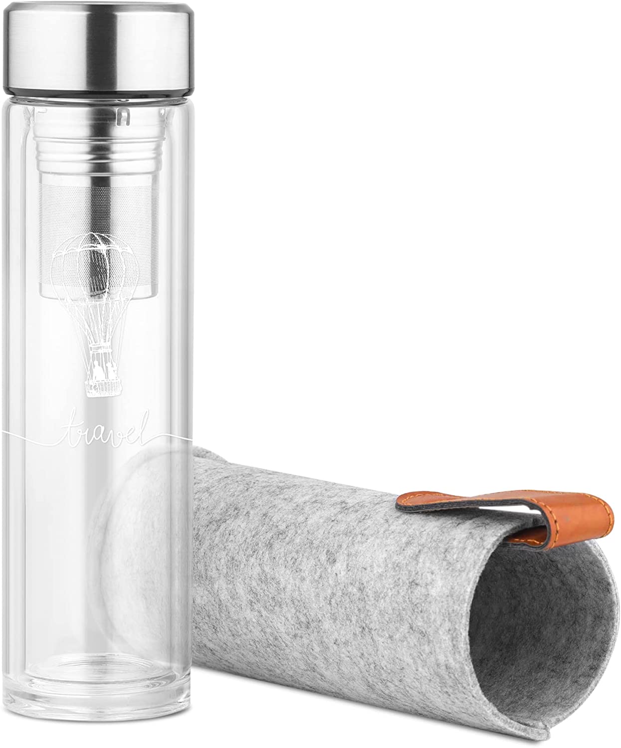 Navaris Γυάλινο Μπουκάλι Τσαγιού με Θήκη μεταφοράς - 500ml - Design Travel - Clear - 52420.2.03