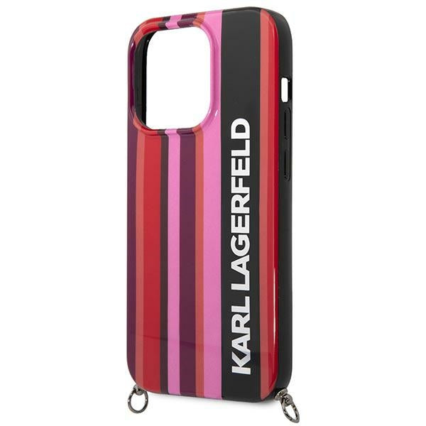 Karl Lagerfeld iPhone 14 Pro Max Color Stripes Strap Σκληρή Θήκη με Πλαίσιο Σιλικόνης και Λουράκι - Pink - KLHCP14XSTSTP