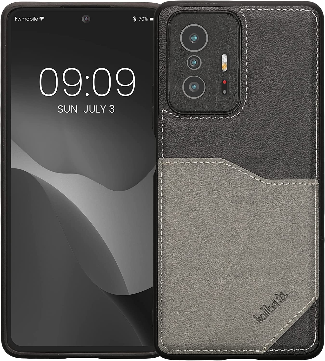 Kalibri Xiaomi 11T / 11T Pro Σκληρή Θήκη με Επένδυση Συνθετικού Δέρματος και Υποδοχή για Κάρτα - Grey / Light Grey - 59150.22
