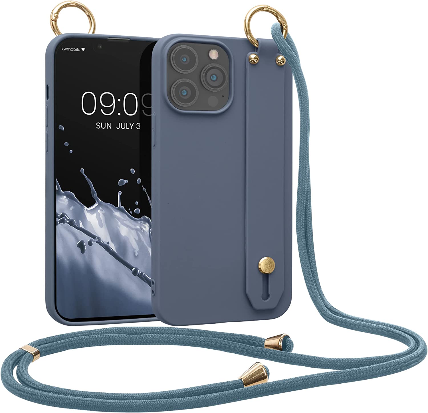 KW iPhone 13 Pro Max Θήκη Σιλικόνης TPU με Λουράκι και Finger Holder - Slate Grey - 56427.202