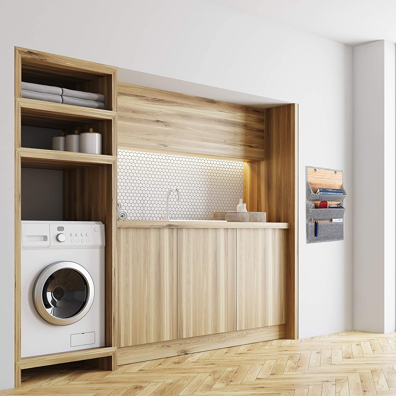 Relaxdays Διοργανωτής Τοίχου από Μπαμπού για το Γραφείο και τον Διάδρομο - Grey - Medium - 4052025960957