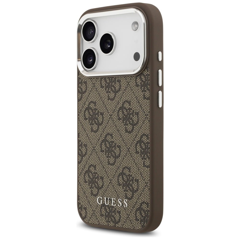 Guess iPhone 17 Pro - 4G Classic Logo MagSafe - Σκληρή Θήκη με Πλαίσιο Σιλικόνης και Επένδυση Οικολογικού Δέρματος - Brown - GUHMP17LP4GSSMCW
