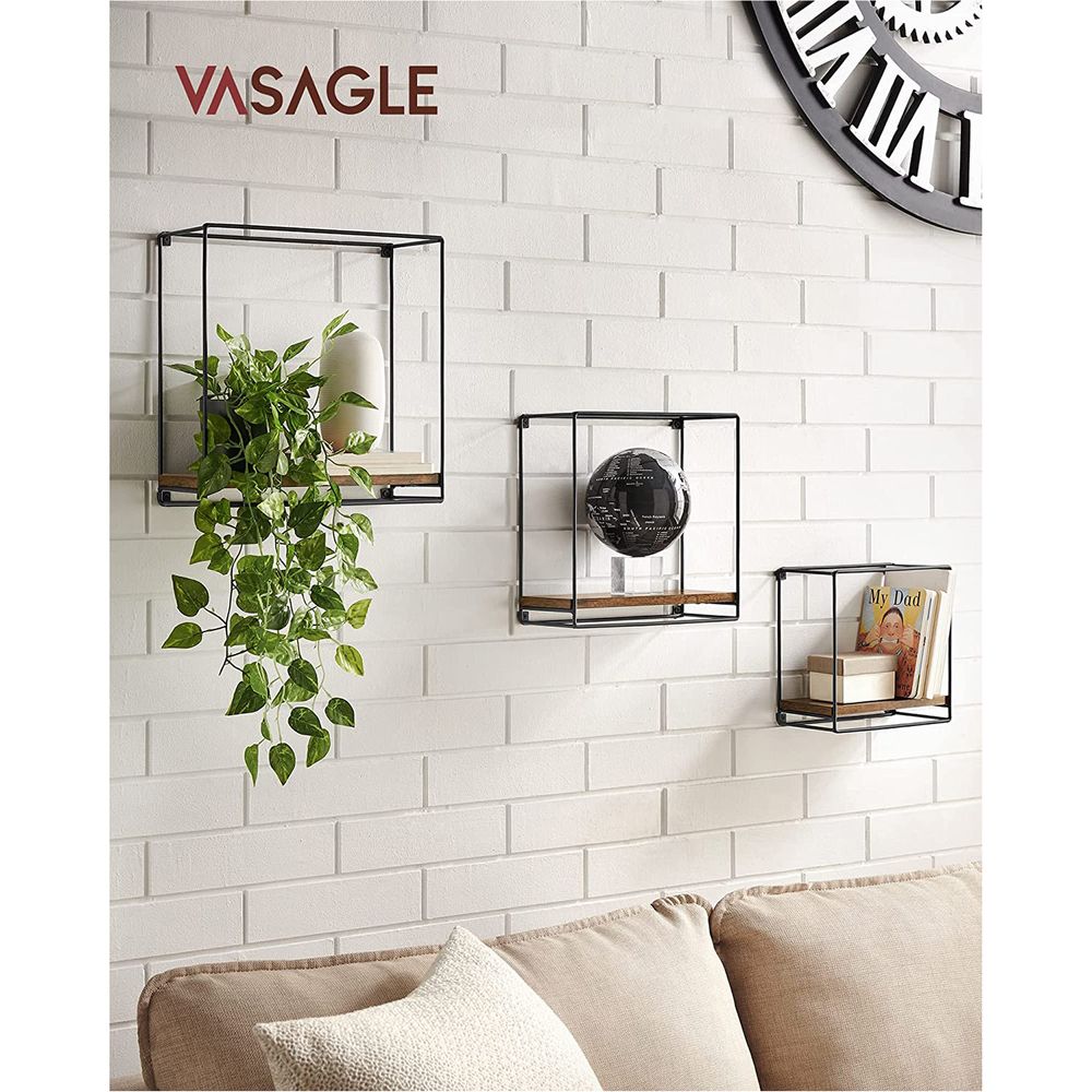 Vasagle Σετ με 3 Επιτοίχια Ράφια σε Βιομηχανικό Σχεδιασμό - Vintage Brown / Black - LWS440B01