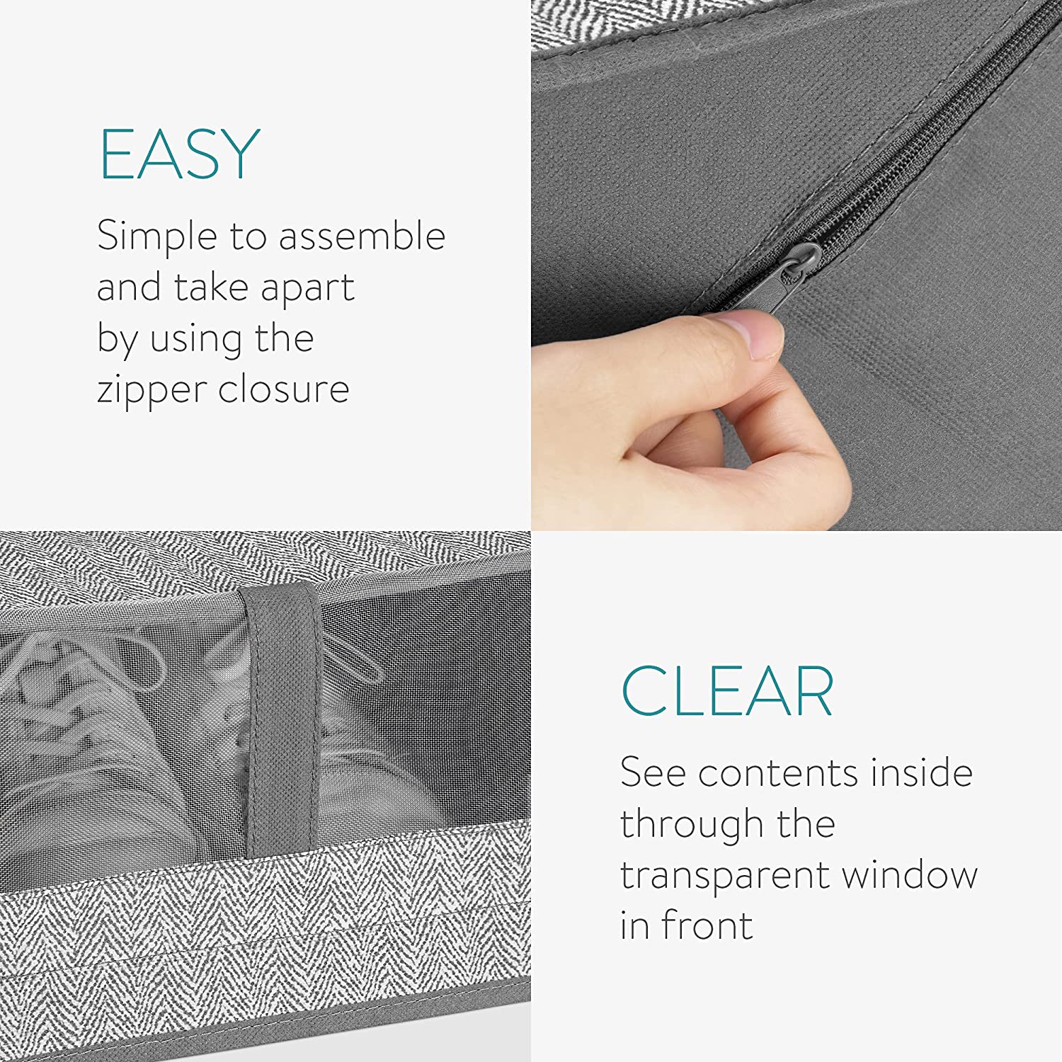 Navaris Σετ με 6 Υφασμάτινα Κουτιά Αποθήκευσης Παπουτσιών - Grey - 54090.06