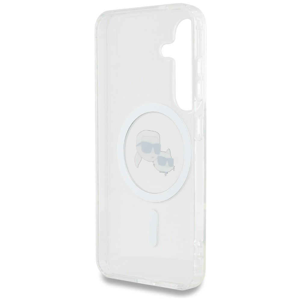 Karl Lagerfeld Samsung Galaxy S25 Plus - Button Karl and Choupette Heads Printed Logo - MagSafe Σκληρή Θήκη με Πλαίσιο Σιλικόνης - White - KLHMS25MHLSKCH