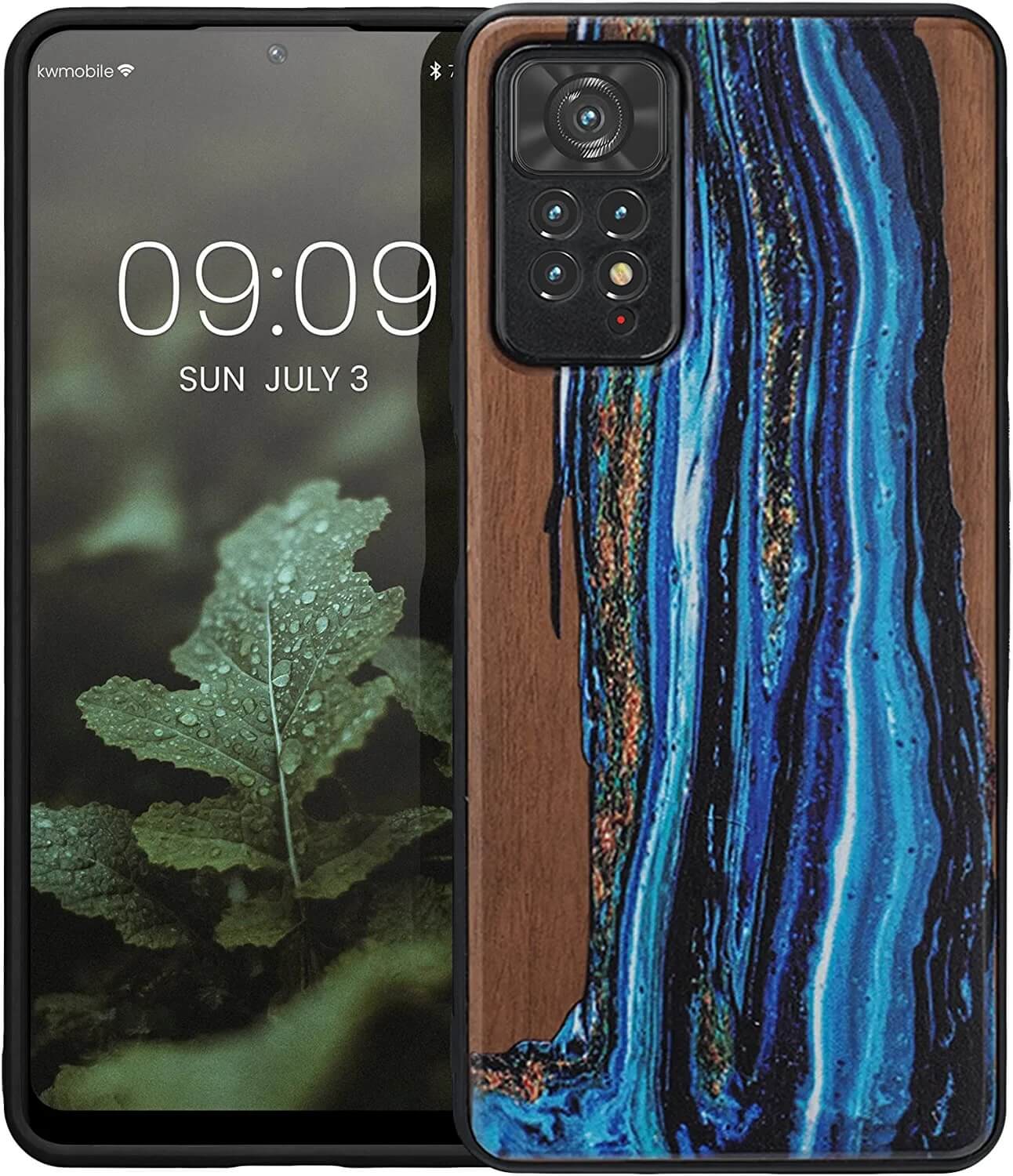 KW Xiaomi Redmi Note 11 Pro / Note 11 Pro 5G Θήκη από Φυσικό Ξύλο - Design Wood Paint Brush - Blue / Brown - 57381.13