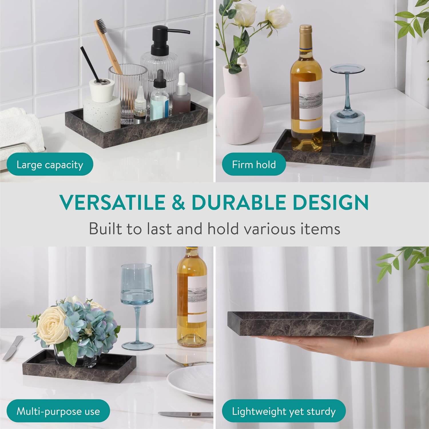 Navaris Διακοσμητικός Δίσκος με Όψη Μαρμάρου από Πολυρητίνη - 22,5 x 17,5 x 2,7 cm - Brown