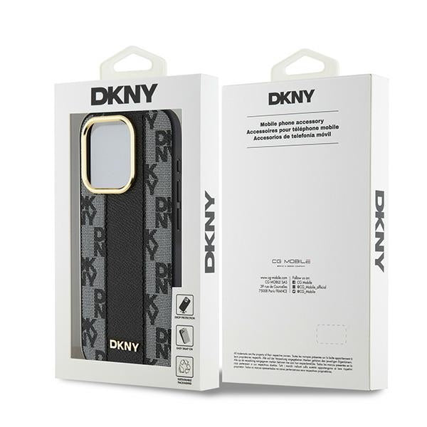 DKNY iPhone 15 Pro - Leather Checkered Mono Pattern MagSafe Σκληρή Θήκη με Επένδυση Συνθετικού Δέρματος - Black