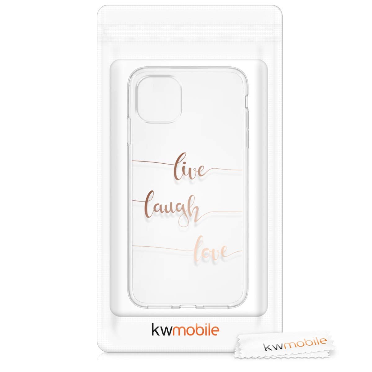 KW iPhone 11 Θήκη Σιλικόνης TPU Design Live / Laugh / Love - Διάφανη / Rose Gold - 49785.18