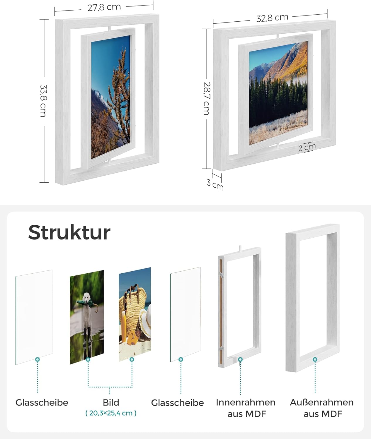 Songmics Σετ 2 Περιστρεφόμενων Κορνιζών για Φωτογραφίες - White - RPF281W01