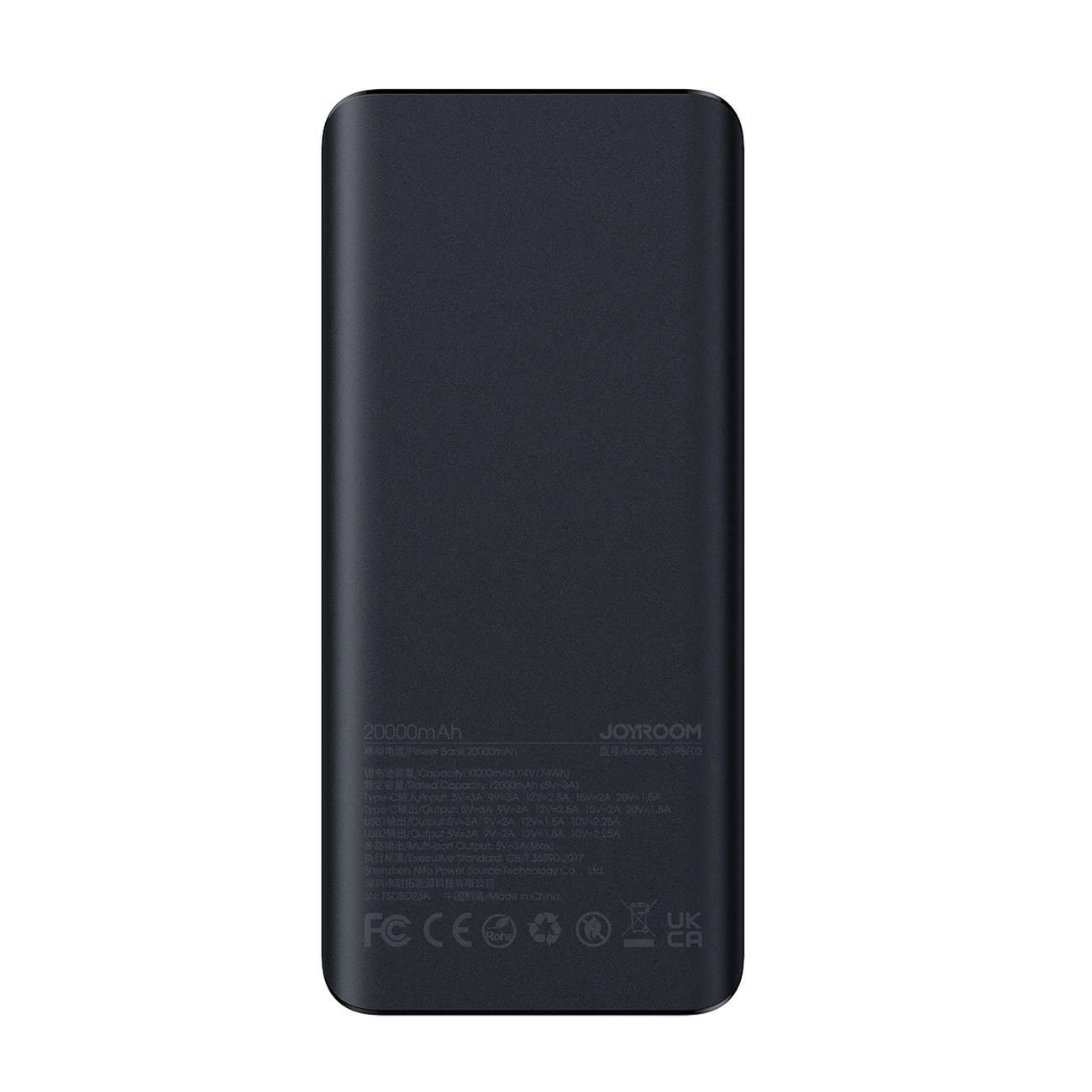 Joyroom JR-PBF02 PowerBank 20000mAh 30W με 2 θύρες USB και μια Θύρα Type-C και Καλώδιο USB to Type-C - Black