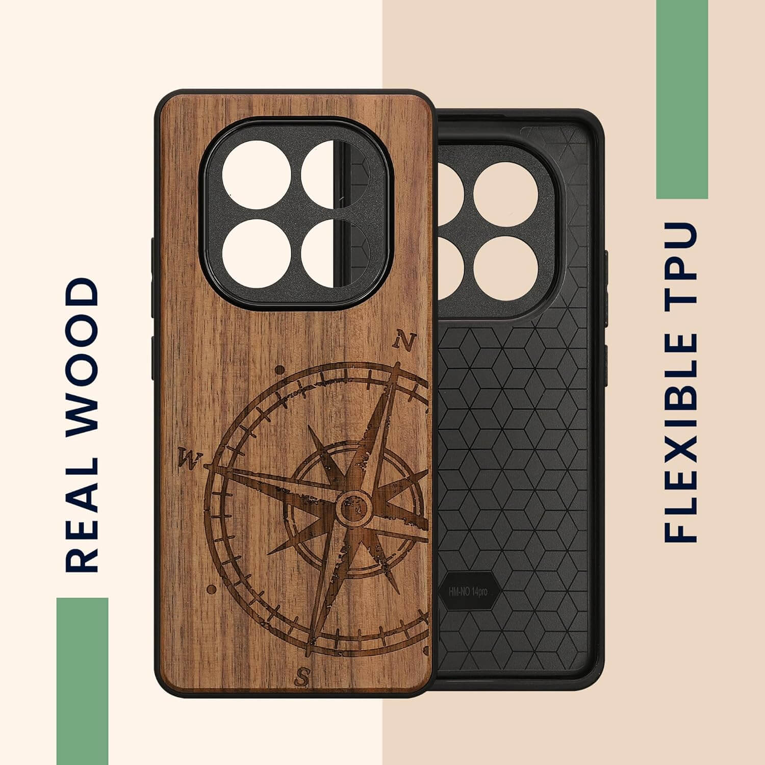 KW Xiaomi Redmi Note 14 Pro 5G / Poco X7 Θήκη από Φυσικό Ξύλο - Design Compass Vintage - Dark Brown