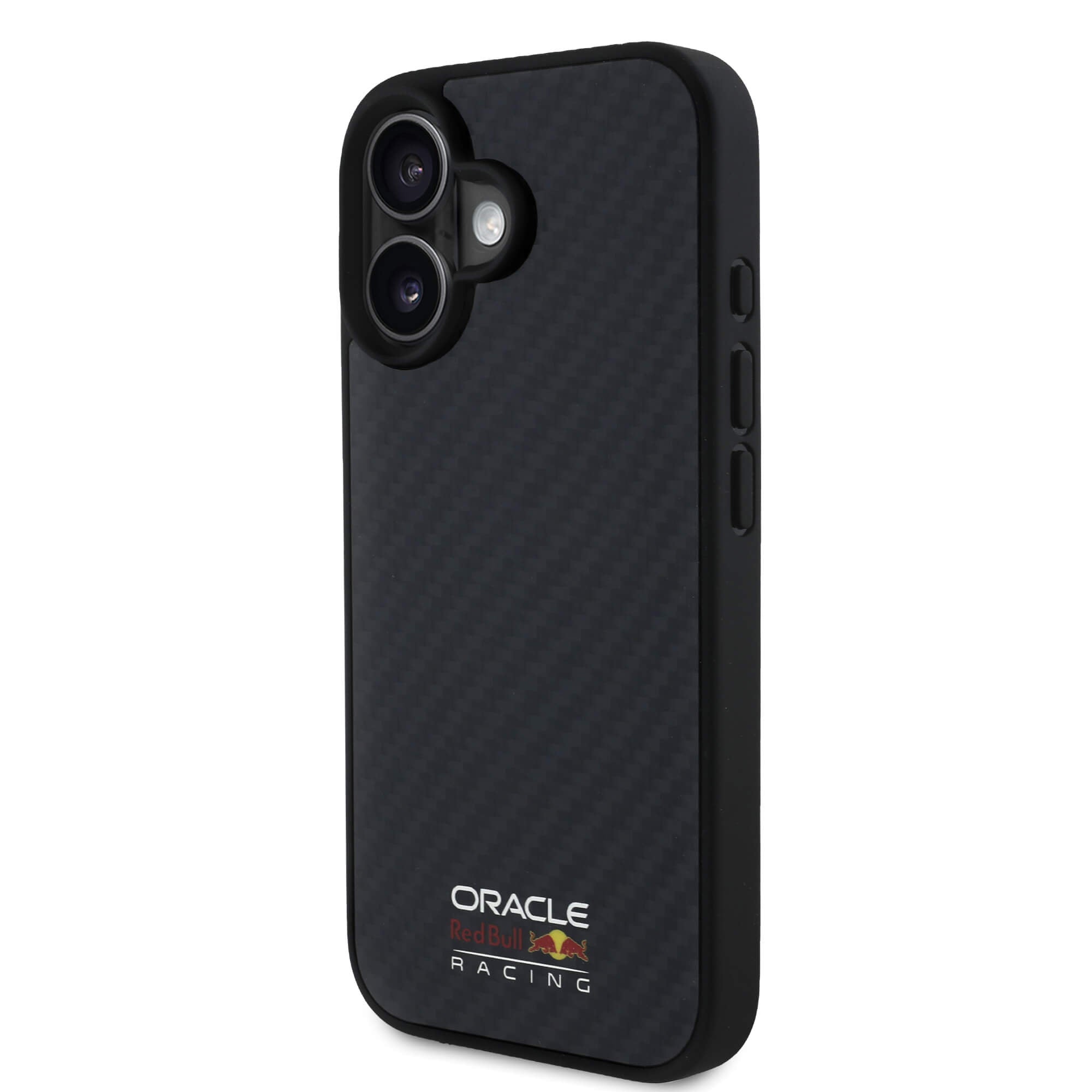 Red Bull iPhone 16 - Carbon Fiber Shiny Logo - MagSafe Σκληρή Θήκη με Πλαίσιο Σιλικόνης - Black - RBHMP16S24CFILSK