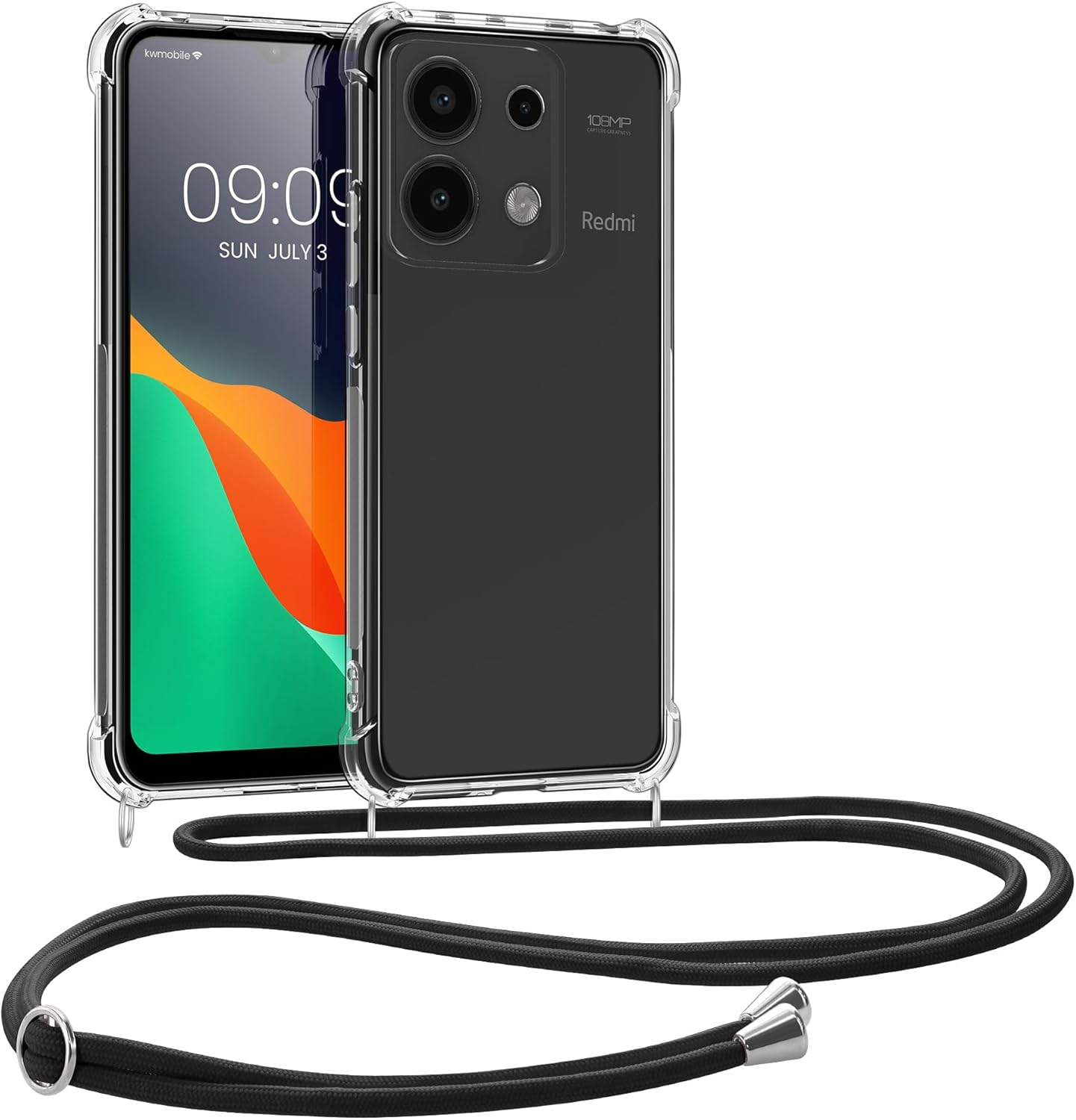 KW Xiaomi Redmi Note 13 4G Θήκη Σιλικόνης TPU με Λουράκι - Διάφανη / Black