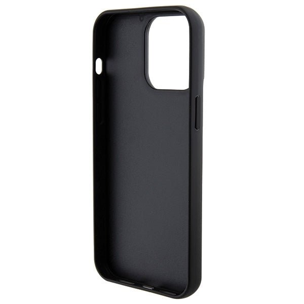 Guess iPhone 15 Pro Max Croco Triangle Metal Logo Θήκη με Επένδυση Συνθετικού Δέρματος και Πλαίσιο Σιλικόνης - Black - GUHCP15XPCRTHCK