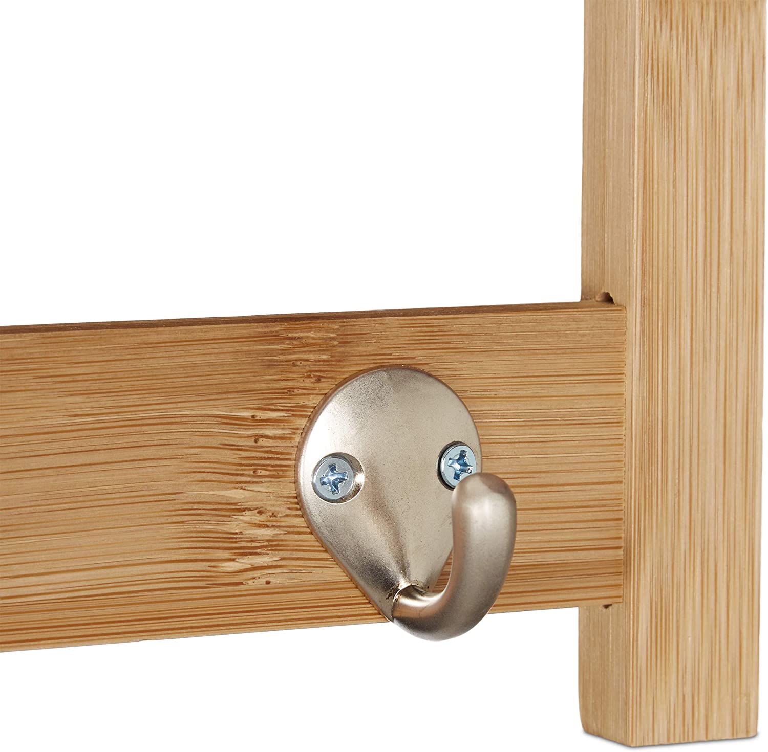 Relaxdays Ξύλινο Ράφι από Μπαμπού Μπάνιου με 6 Γάντζους για Πετσέτες - Natural - 4052025314552