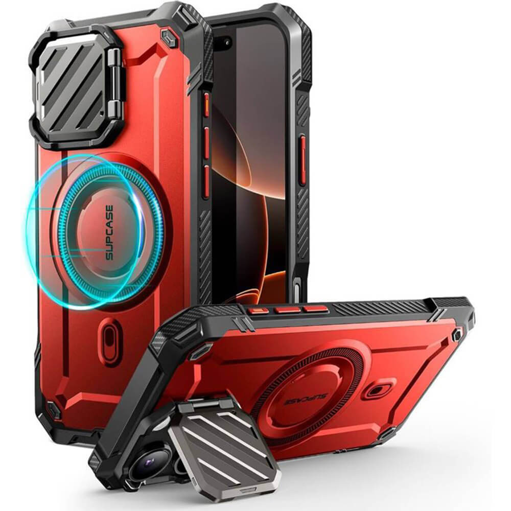Supcase iPhone 16 Pro - Unicorn Beetle XT MagSafe - Σκληρή Θήκη με Προστασία Κάμερας / Stand - Metallic Red