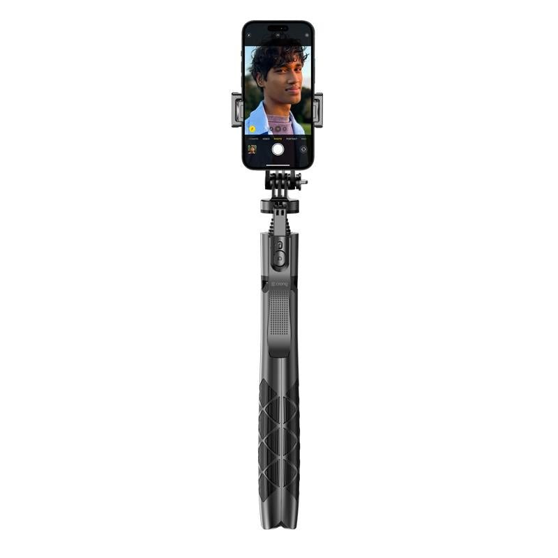 Crong SelfieGo Ultra Ασύρματο Selfie Stick Τρίποδο με Τηλεχειριστήριο Bluetooth - Black