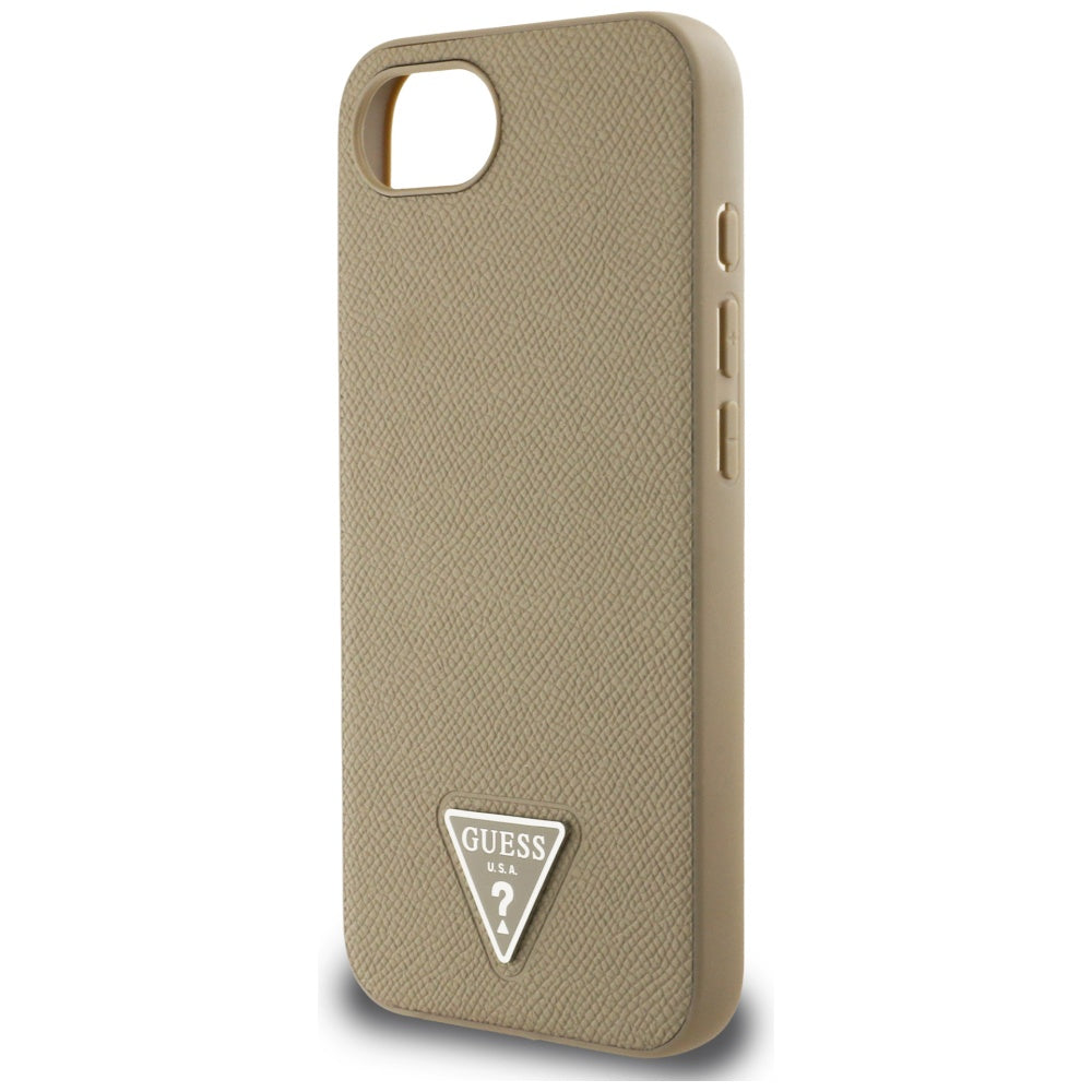 Guess iPhone 16e - Grained Triangle MagSafe - Σκληρή Θήκη με Επένδυση Συνθετικού Δέρματος και Πλαίσιο Σιλικόνης - Brown - GUHMPSE4PGTSPSW