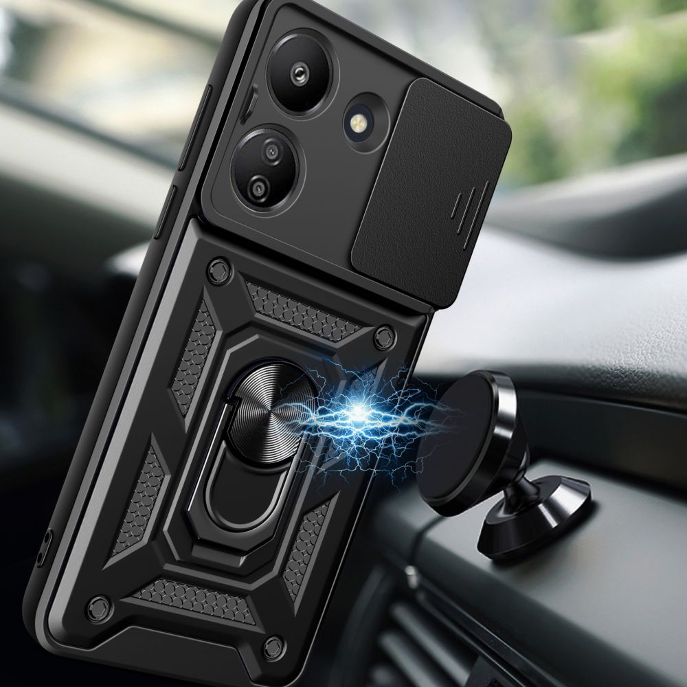 Tech - Protect Xiaomi Redmi 13C / Poco C65 Camshield Pro Σκληρή Θήκη με Πλαίσιο Σιλικόνης και Δαχτυλίδι Συγκράτησης - Black