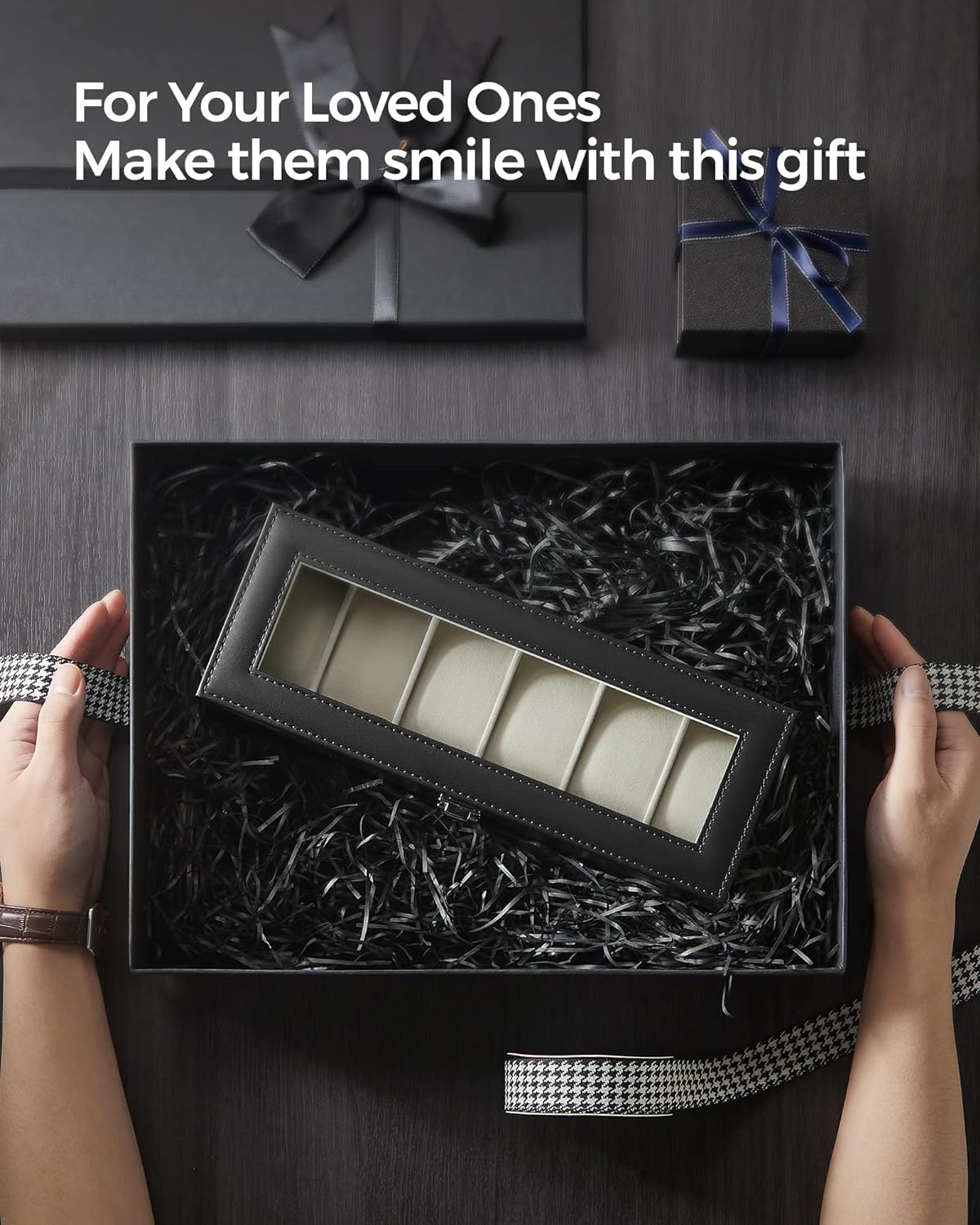 Songmics Θήκη Αποθήκευσης για 6 Ρολόγια - Black / Beige - JWB06BE