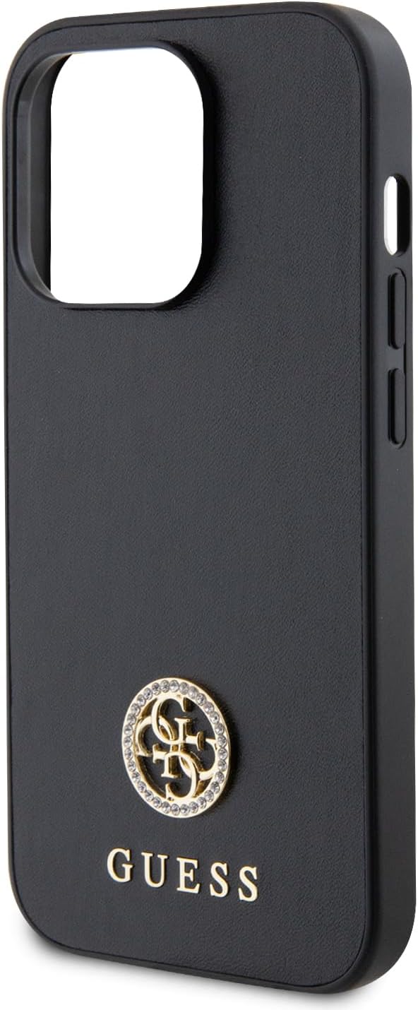 Guess iPhone 15 Pro 4G Strass Metal Logo Θήκη με Επένδυση Συνθετικού Δέρματος - Black - GUHCP15LPS4DGPK