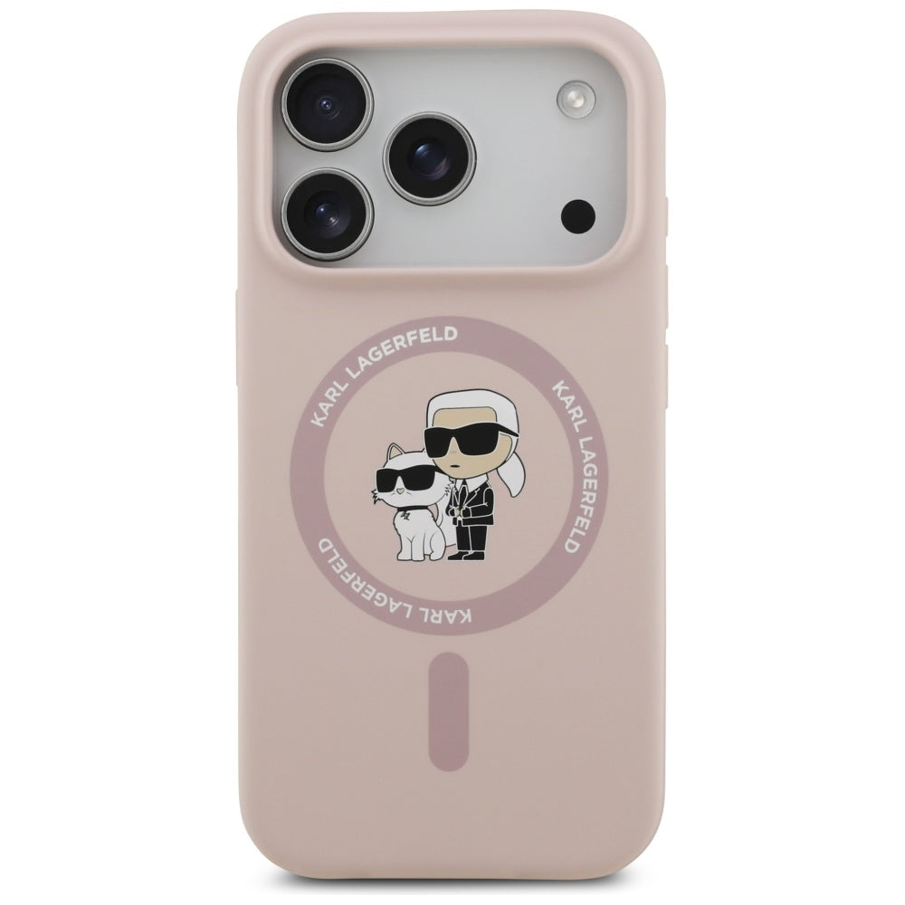 Karl Lagerfeld iPhone 17 Pro - Silicone Karl and Choupette Ring MagSafe Θήκη Σιλικόνης - Pink - KLHMP17LSCMKCRHP