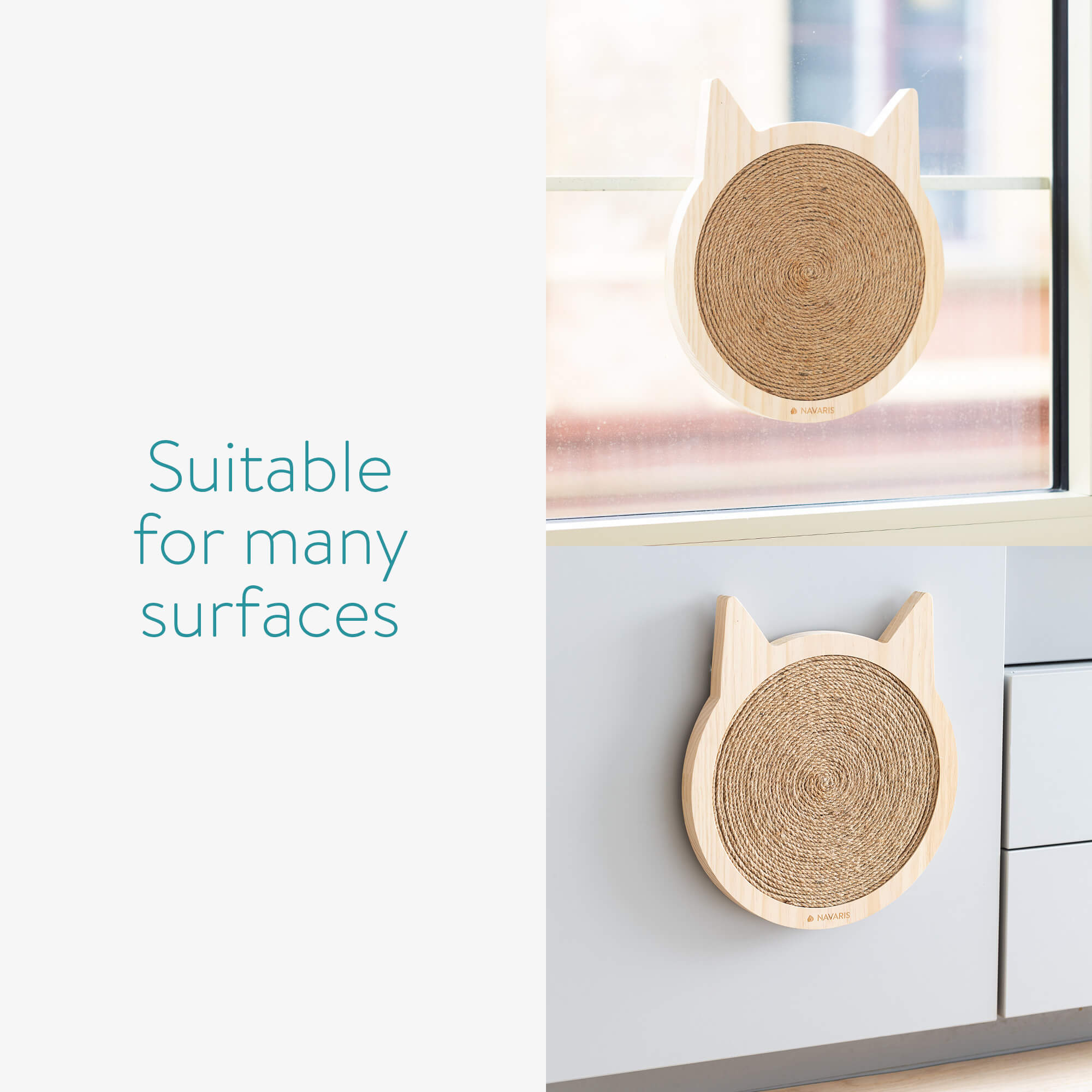 Navaris Ονυχοδρόμιο για Γάτες με Βεντούζες και Ξύλινο Πλαίσιο - Design Cat - 35 x 31 x 2,5 cm - Brown - 56329.1