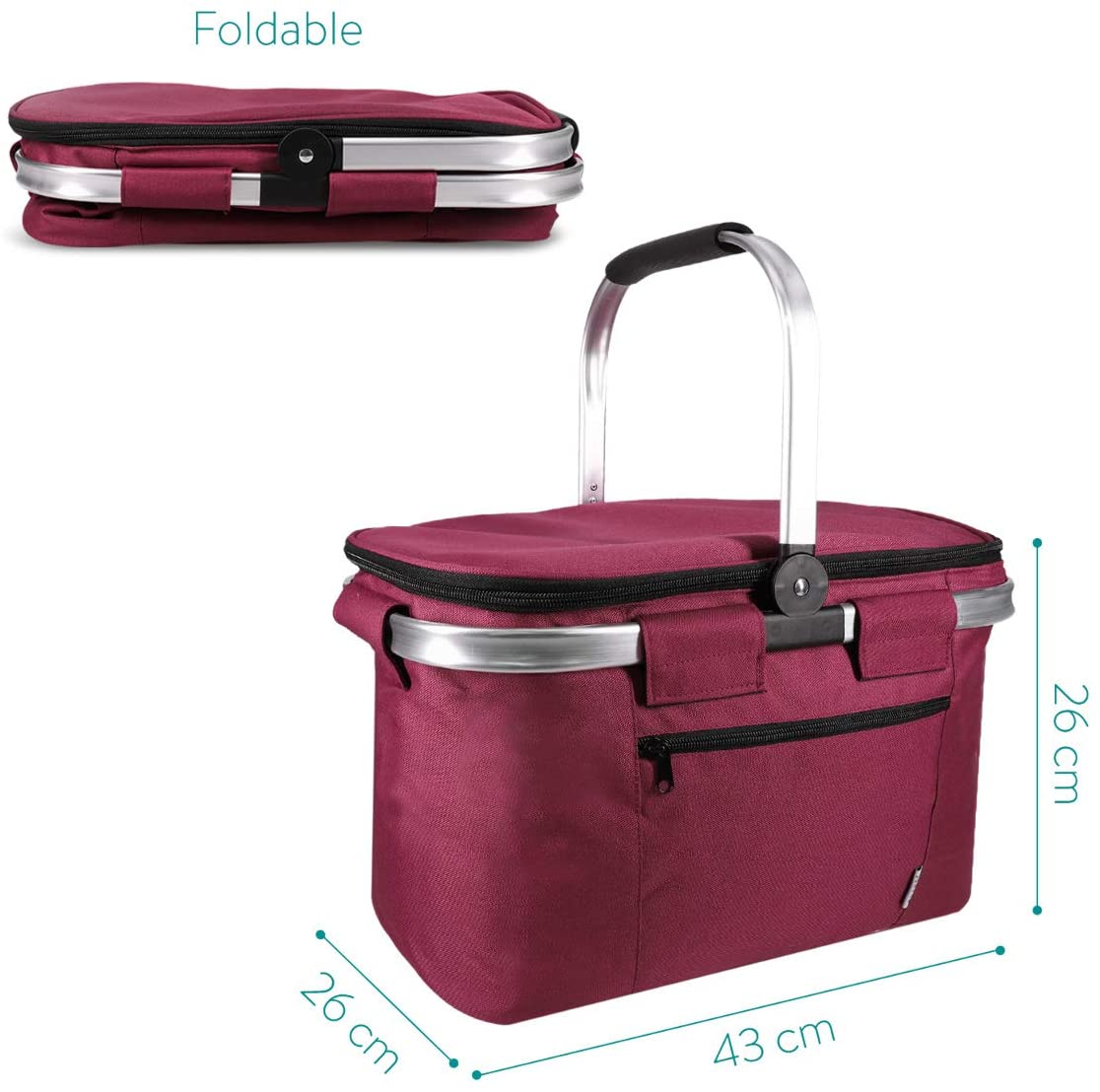 Navaris Πτυσσόμενη Ισοθερμική Τσάντα Πικ-Νικ - Bordeaux - 45859.13