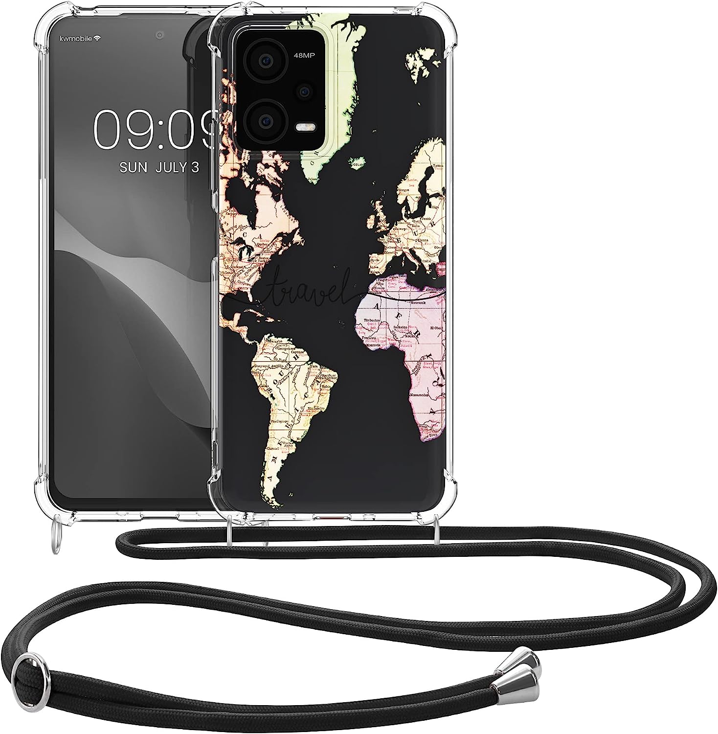 KW Xiaomi Redmi Note 12 5G / Xiaomi Poco X5 5G Θήκη Σιλικόνης TPU με Λουράκι - Design Travel - Black / Multicolor / Διάφανη - 60892.02