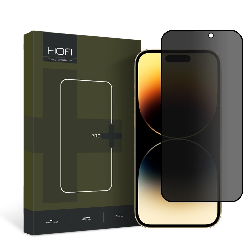 Hofi iPhone 15 Pro Anti Spy Glass Pro+ 0.3mm 2.5D 9H Full Screen Tempered Glass Αντιχαρακτικό Γυαλί Οθόνης - Privacy - Black