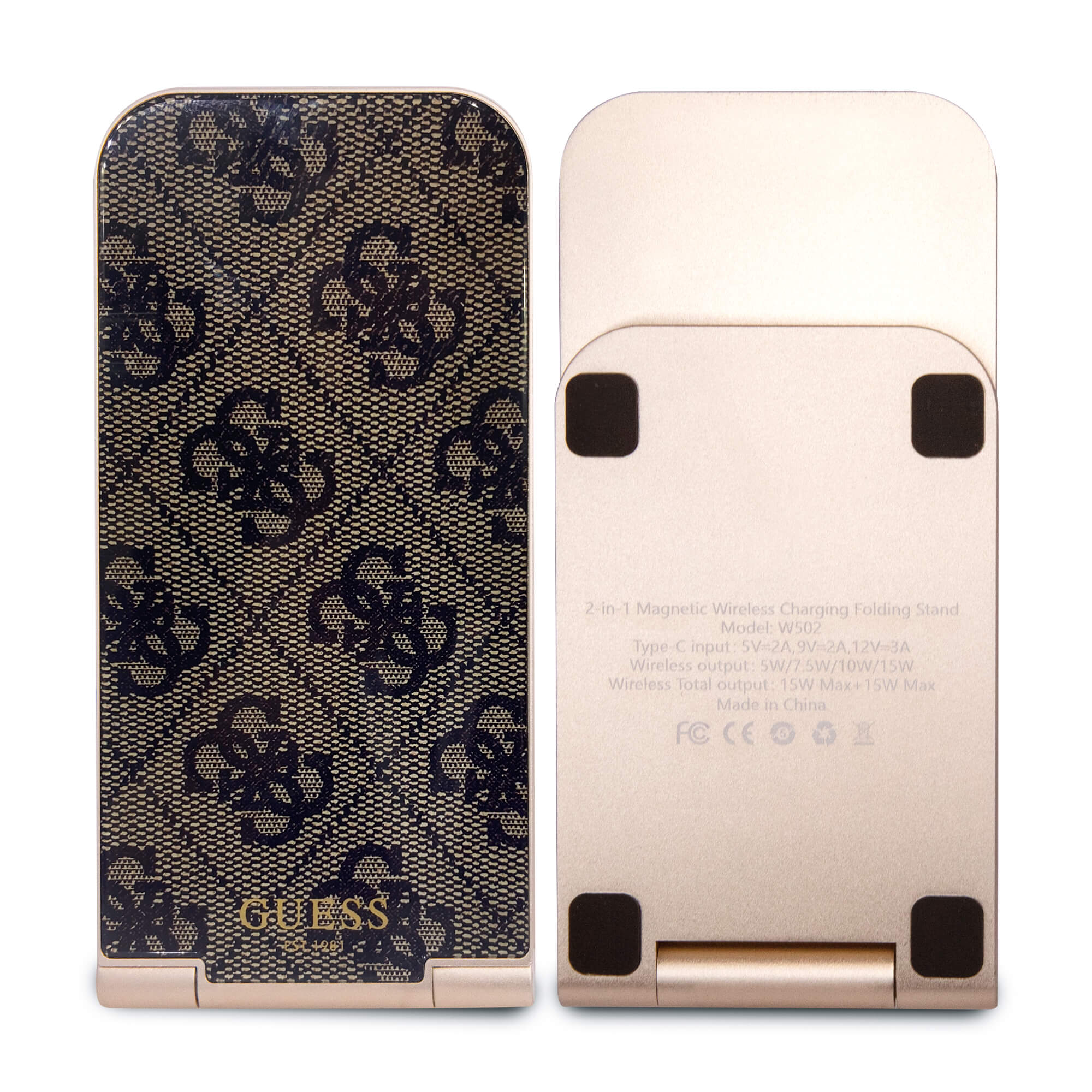 Guess MagSafe Pattern 2in1 15W Πτυσσόμενος Ασύρματος Φορτιστής MagSafe - Brown