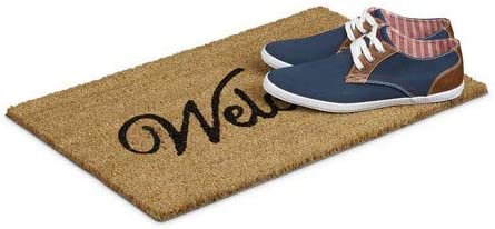 Relaxdays Χαλάκι Πόρτας από Κοκοφοίνικα Design Welcome - 60 x 40 cm - Brown / Black - 4052025139384