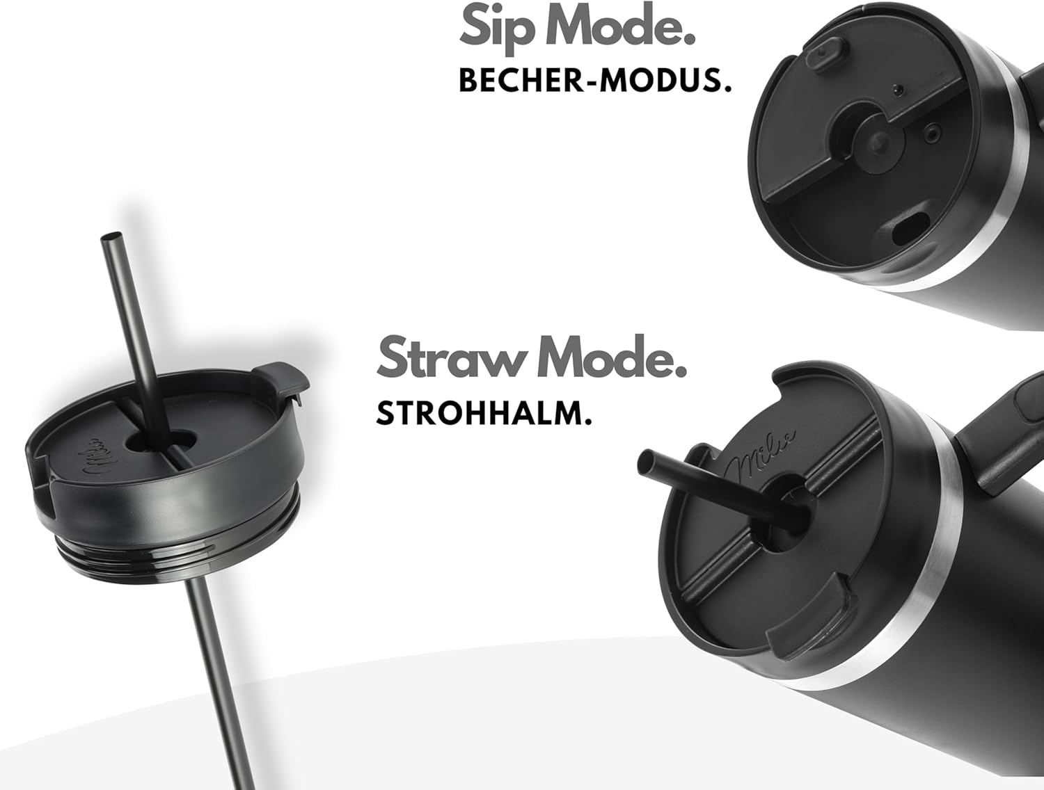 Milu T11 Ποτήρι Θερμός Από Ανοξείδωτο Ατσάλι με Καπάκι 2 σε 1 και Καλαμάκι - 1.2L - Black - 1952