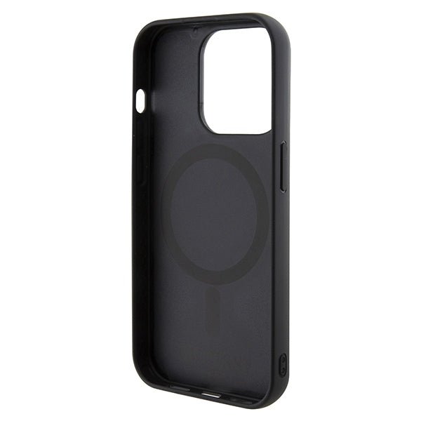 Guess iPhone 15 Pro - GCube Stripes MagSafe Σκληρή Θήκη με Επένδυση Συνθετικού Δέρματος και MagSafe - Black - GUHMP15LHGCFSEK