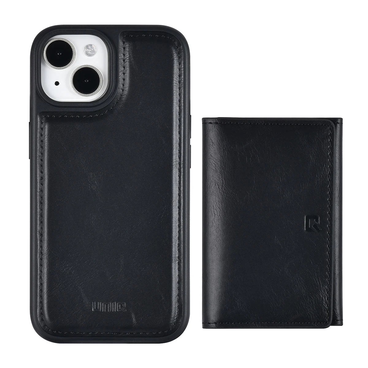 Tuniq iPhone 15 - Σκληρή Θήκη από Δερματίνη με Αφαιρούμενη Θήκη Καρτών - Μαύρη