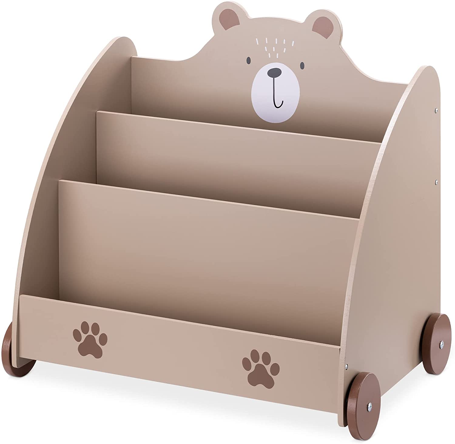 Navaris Παιδικό Κουτί Αποθήκευσης με 3 Διαμερίσματα και Ρόδες - Design Bear - Brown - 55858.02