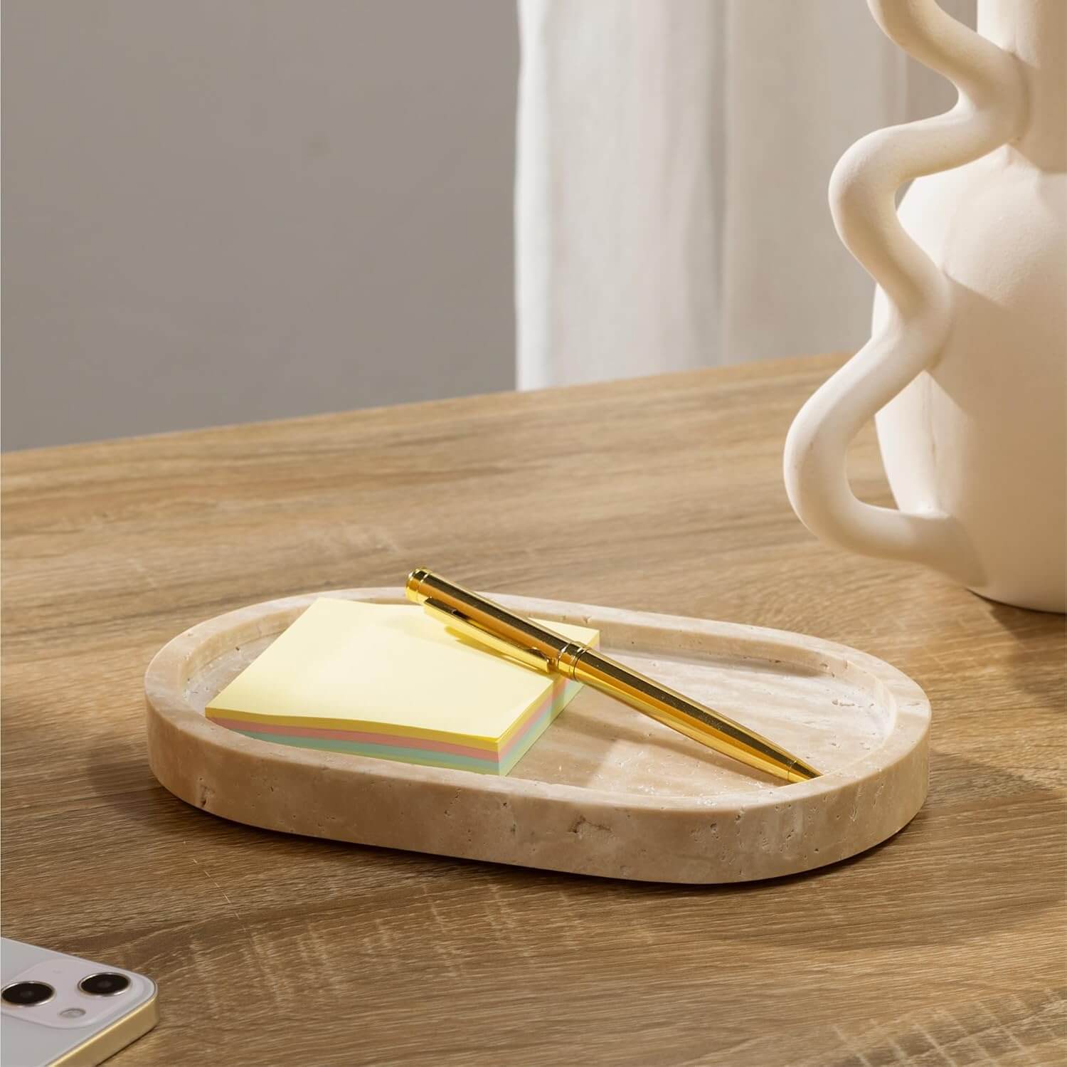 Navaris Οβάλ Διακοσμητικός Δίσκος από Φυσική Πέτρα Τραβερτίνη - 20 x 12 x 2 cm - Beige Natural