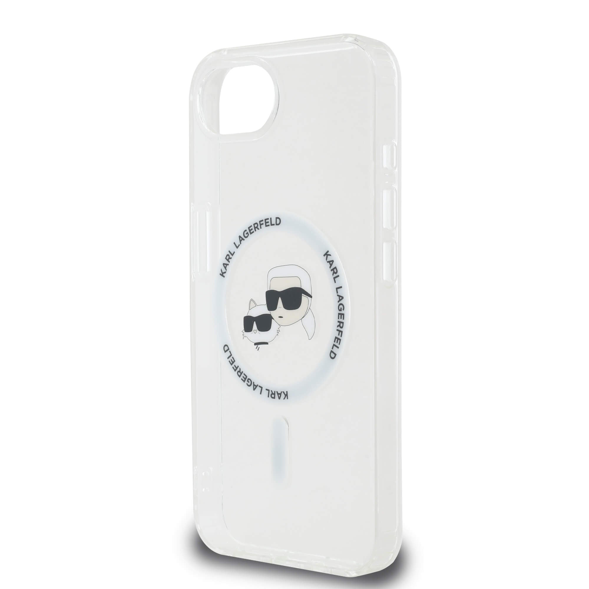 Karl Lagerfeld iPhone 16e - IML Metal Karl and Choupette Heads - MagSafe Σκληρή Θήκη με Πλαίσιο Σιλικόνης - White - KLHMPSE4HLSKCH