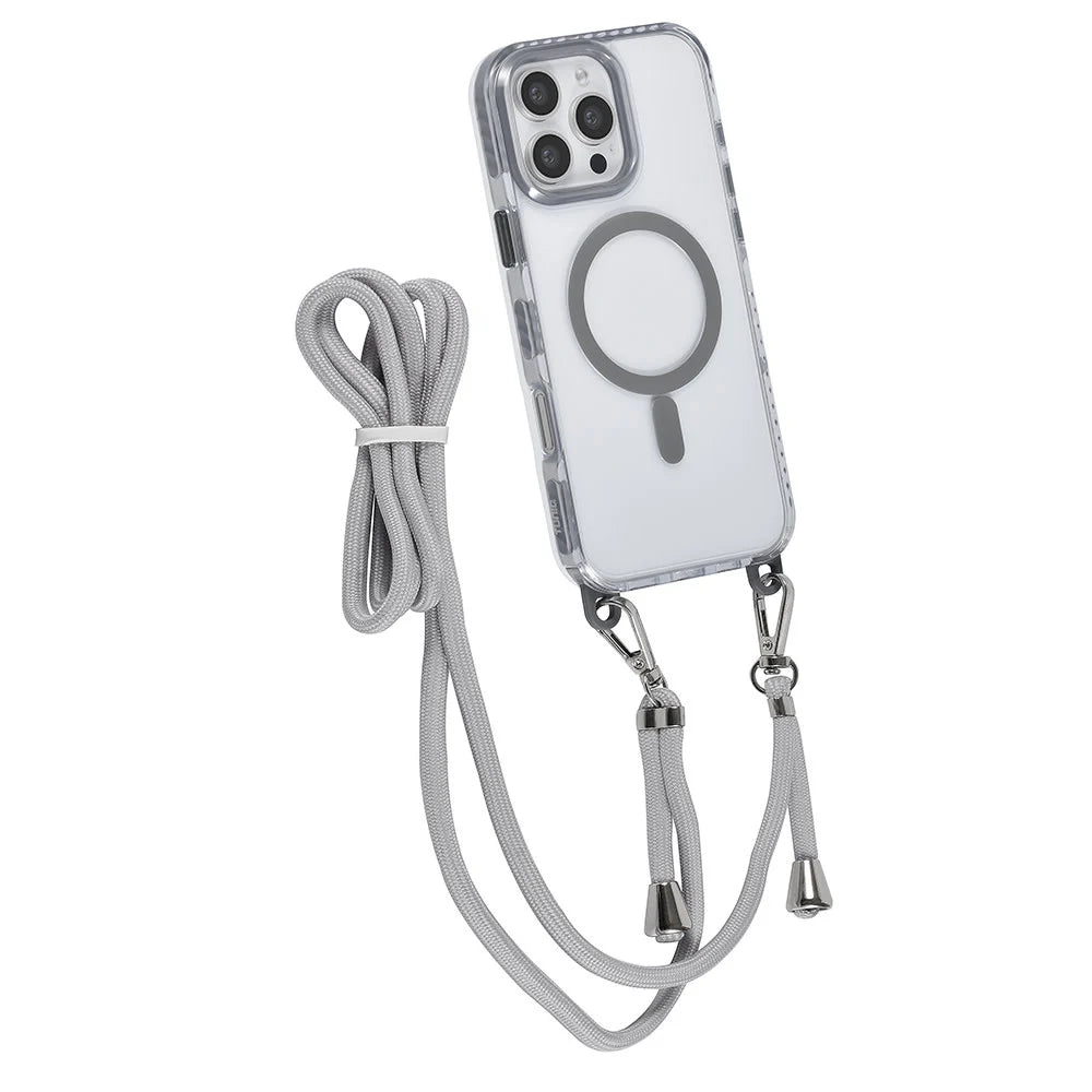 Tuniq iPhone 16 Pro Max - MagSafe Σκληρή Θήκη με Πλαίσιο Σιλικόνης και Λουράκι - Διάφανη / Grey