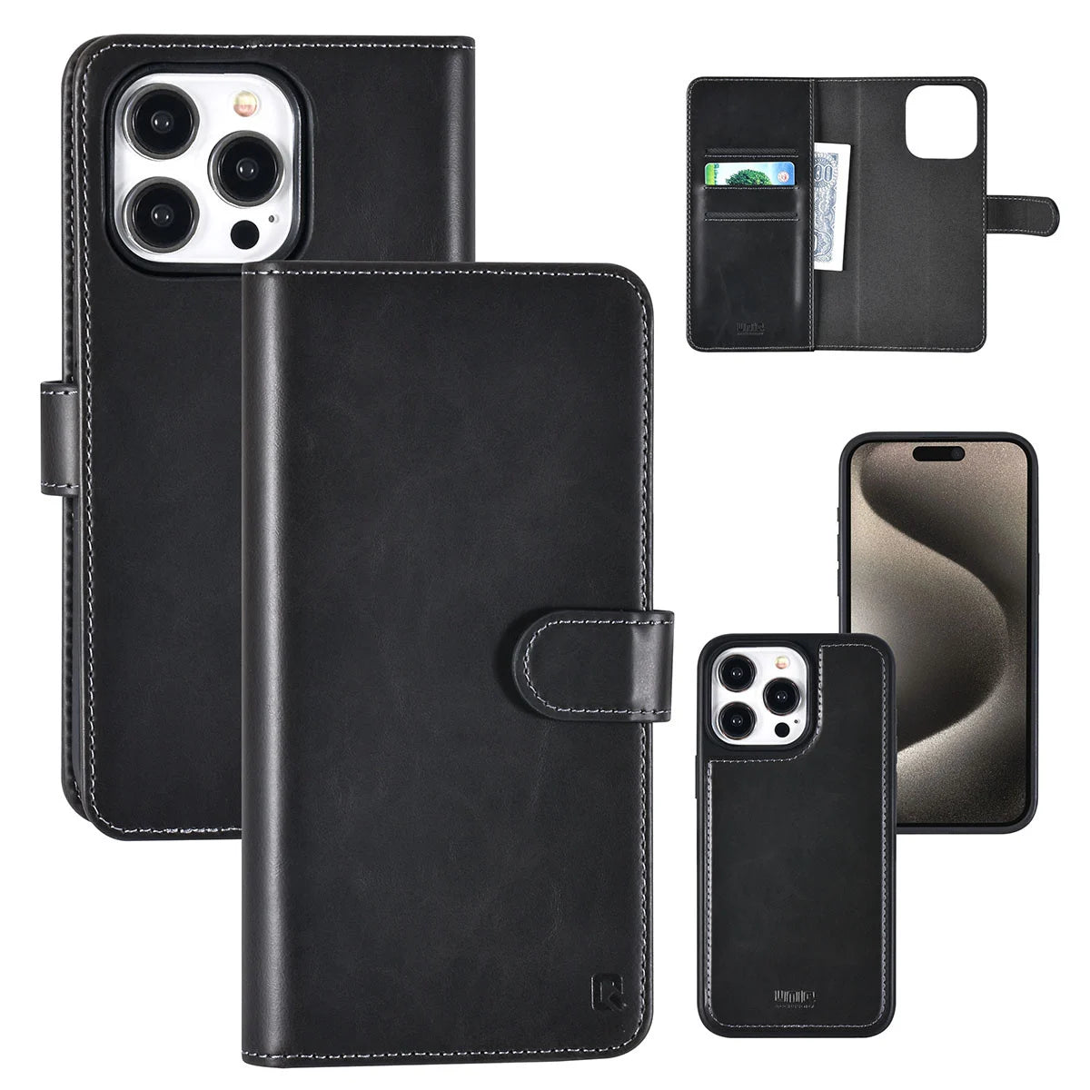 Tuniq iPhone 15 Pro Max - 2 σε 1 - Θήκη Πορτοφόλι από Δερματίνη με Αποσπώμενη Θήκη - Μαύρη