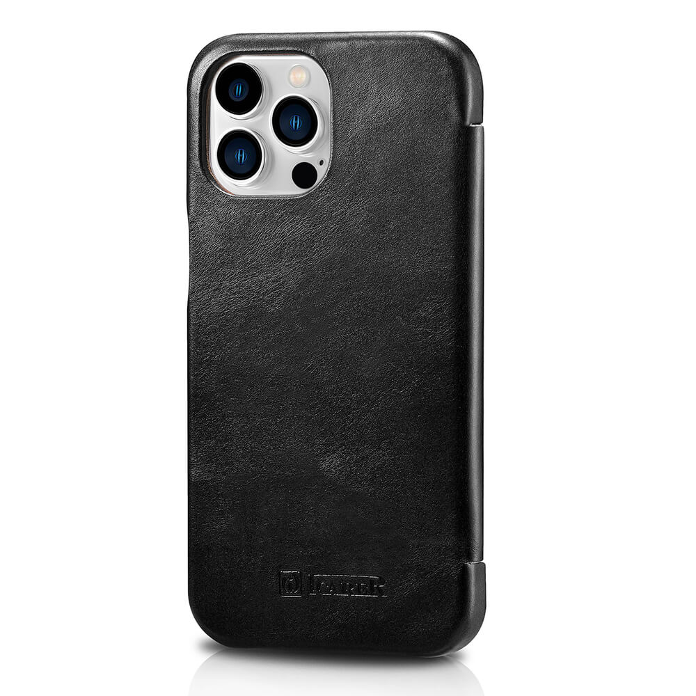 iCarer iPhone 13 Pro Vintage Wallet Case with Genuine Leather Θήκη Πορτοφόλι από Γνήσιο Δέρμα - Black