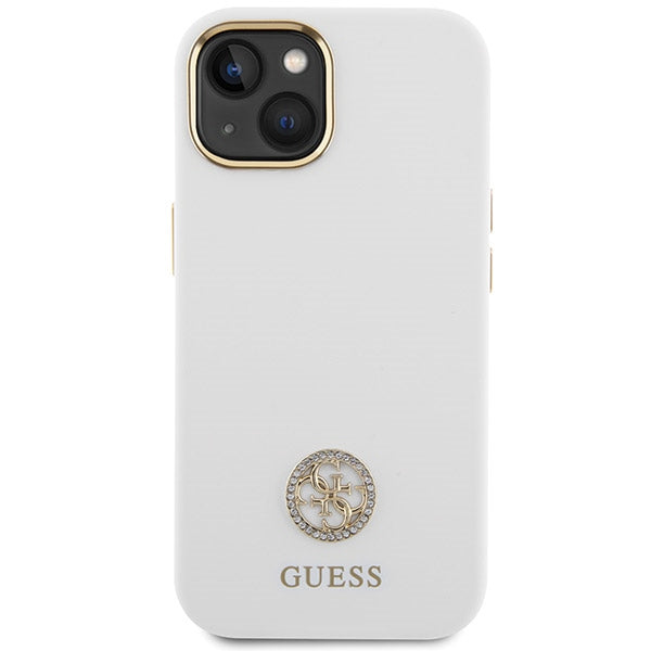 Guess iPhone 15 Silicone Logo Strass 4G Σκληρή Θήκη με Πλαίσιο Σιλικόνης - White - GUHCP15SM4DGPH