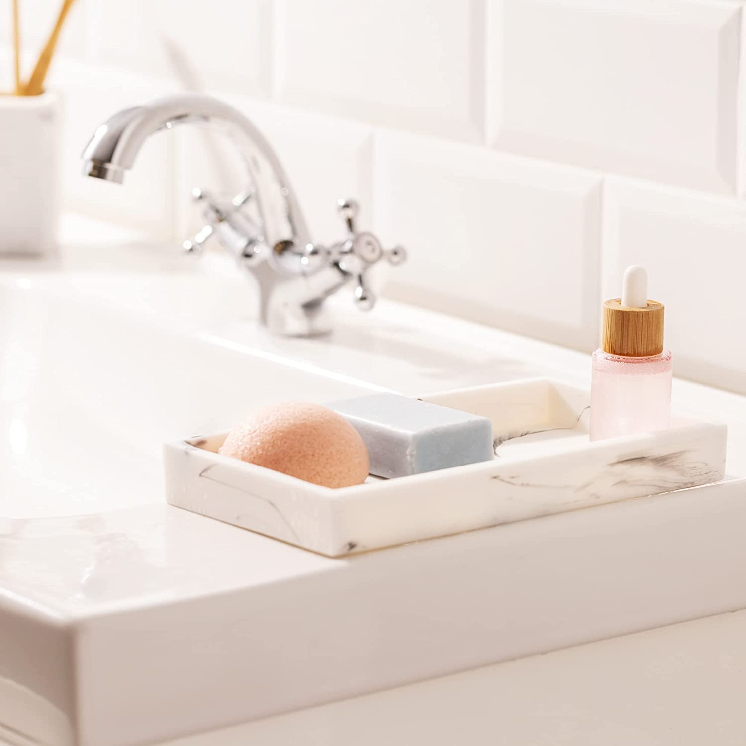 Navaris Διακοσμητικός Δίσκος από Πολυρεσίνη - Design Marble - White - 55578.02