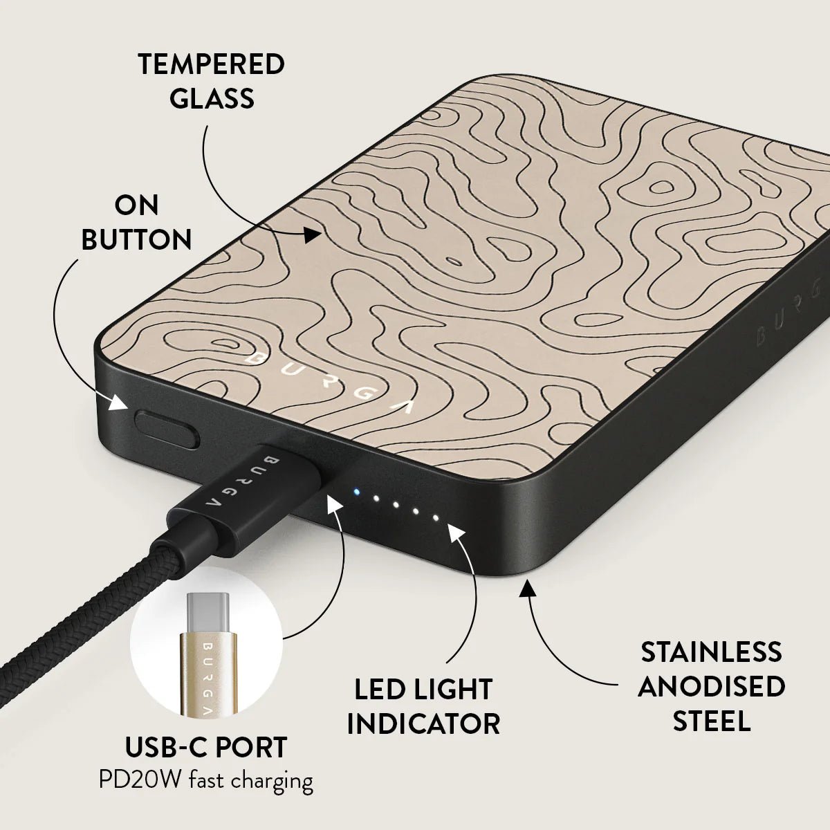 Burga Μαγνητικό Ασύρματο MagSafe PowerBank 5000mAh με Καλώδιο Type - C to Type - C - Gunmetal - Wild Terrain