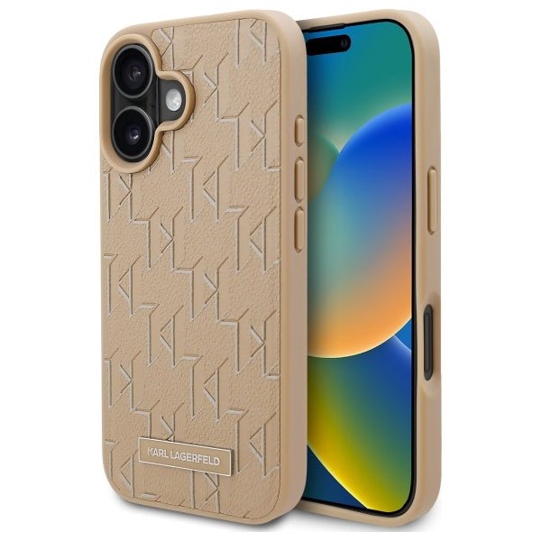 Karl Lagerfeld iPhone 16 - Hot Stamp MagSafe Σκληρή Θήκη με Επένδυση Συνθετικού Δέρματος - Beige - KLHMP16SPKHPORPE