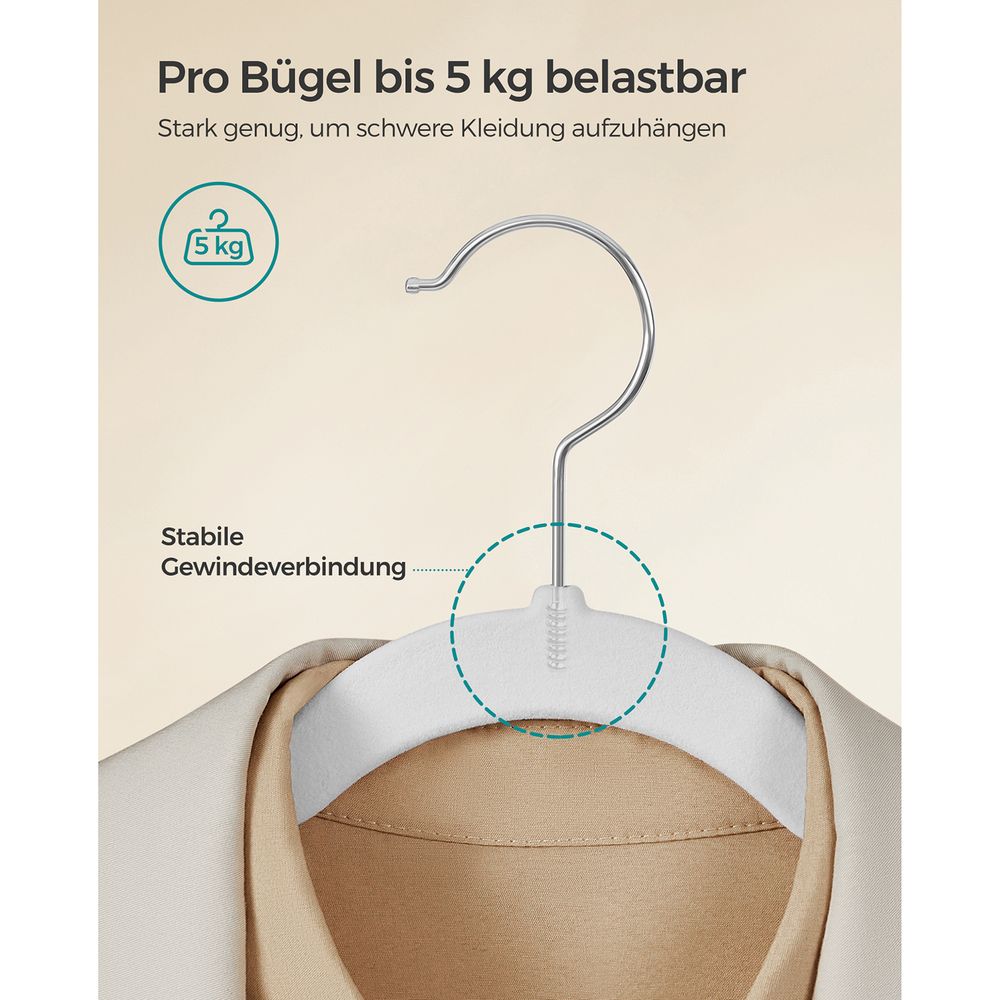 Songmics Σετ με 30 Βελούδινες Κρεμάστρες Ρούχων - Cloud White - CRF029W03