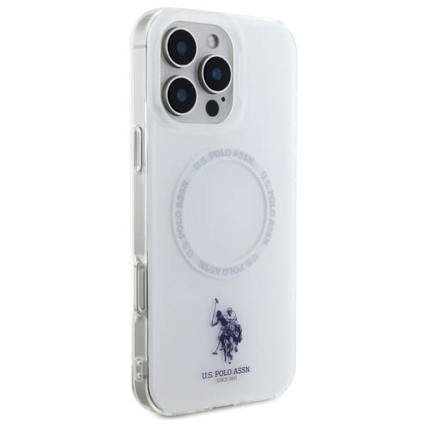 US Polo iPhone 16 Pro - IML Ring - MagSafe Σκληρή Θήκη με Πλαίσιο Σιλικόνης - White - USHMP16LHOCLDPW