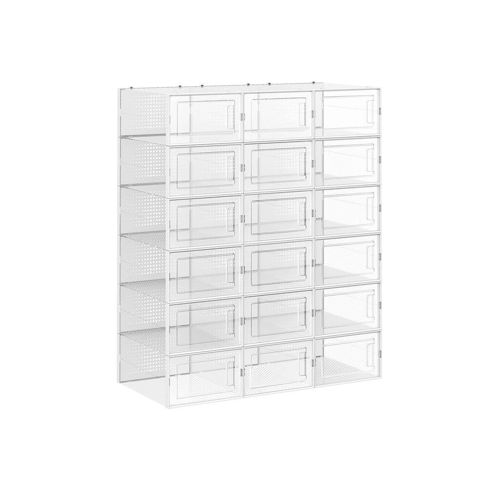 Songmics Σετ με 18 Κουτιά Αποθήκευσης Υποδημάτων - White / Διάφανα - LSP18SWT